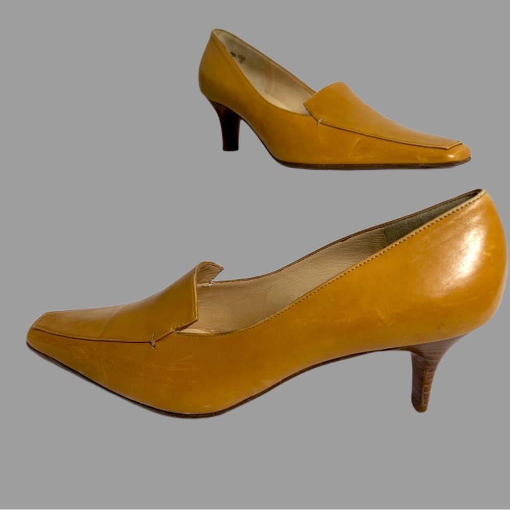 K&S Kennel Schmenger All Leather Pump Heels Mustard Size 7 Made in Germany